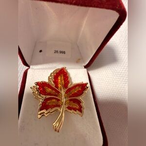 Elegant Red and Gold Leaf Brooch